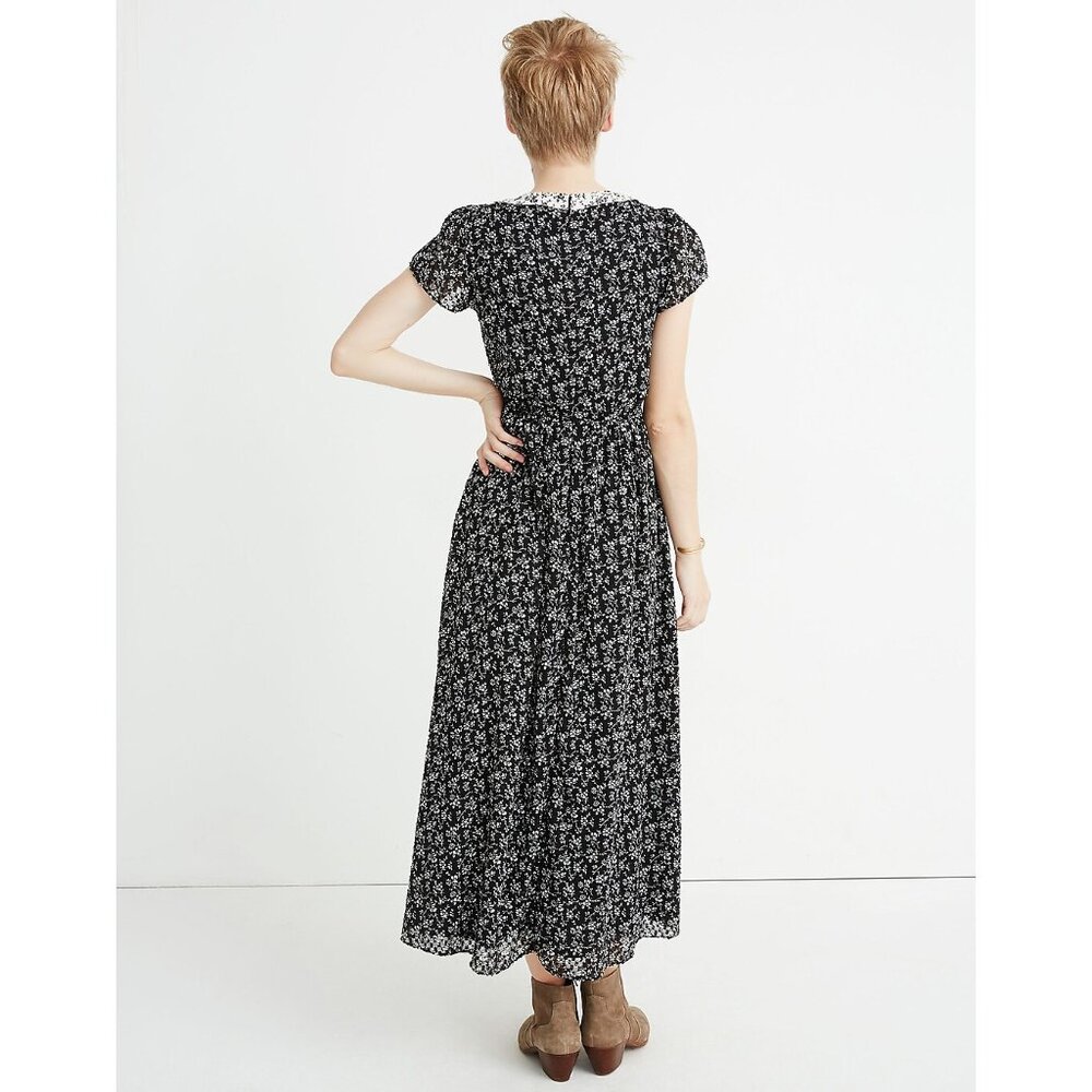 Madewell Black & White Floral Print Sheer Sleeve Lined Maxi Dress sz 00
